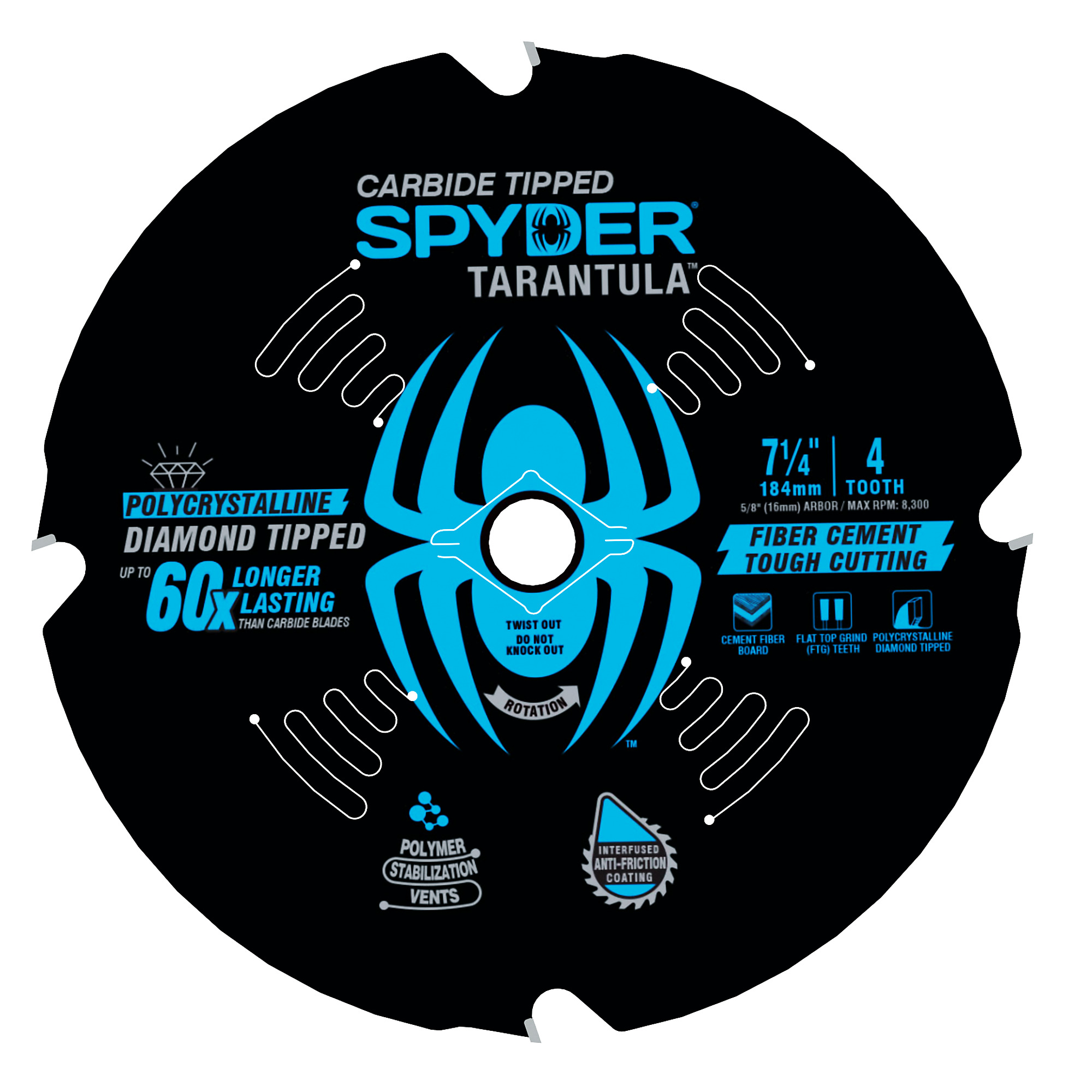SPYDER, Dia 7-1/4in. 4T Circ Tarantl Saw Bld For Fbr Cement, Blade Diameter 7 1/4 in, Included (qty.) 1 Model# 13028